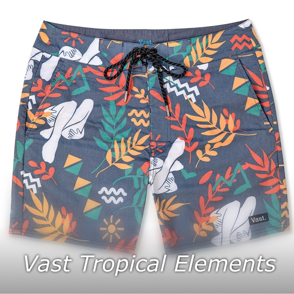 Vast Men's Tropical Elements Street Style 5” Swimwear - Navy Multi, Size 30 W